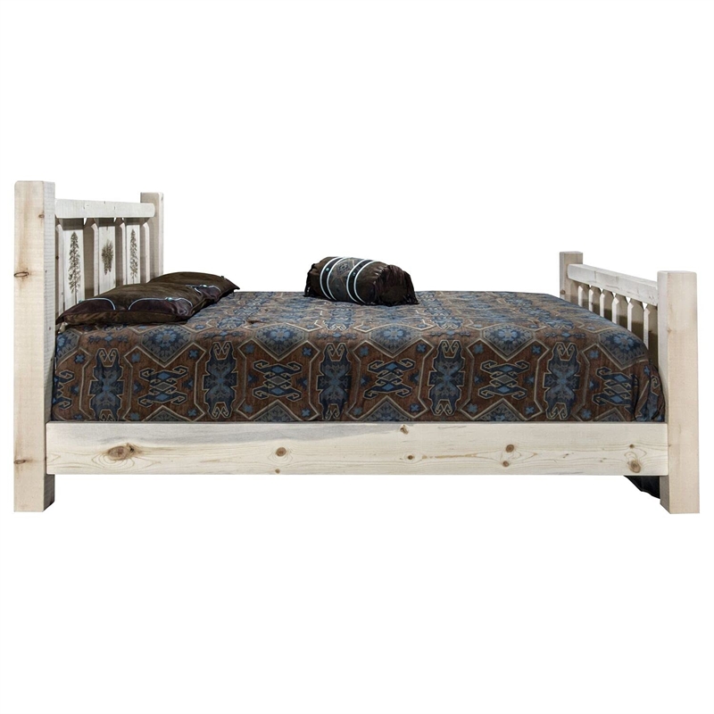 Montana Woodworks Homestead Wood Twin Bed with Engraved Pine Design in Natural