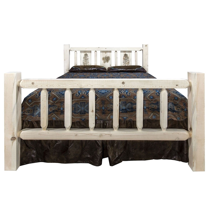Montana Woodworks Homestead Wood King Bed with Engraved Pine Design in Natural