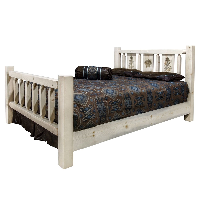Montana Woodworks Homestead Wood King Bed with Engraved Pine Design in Natural