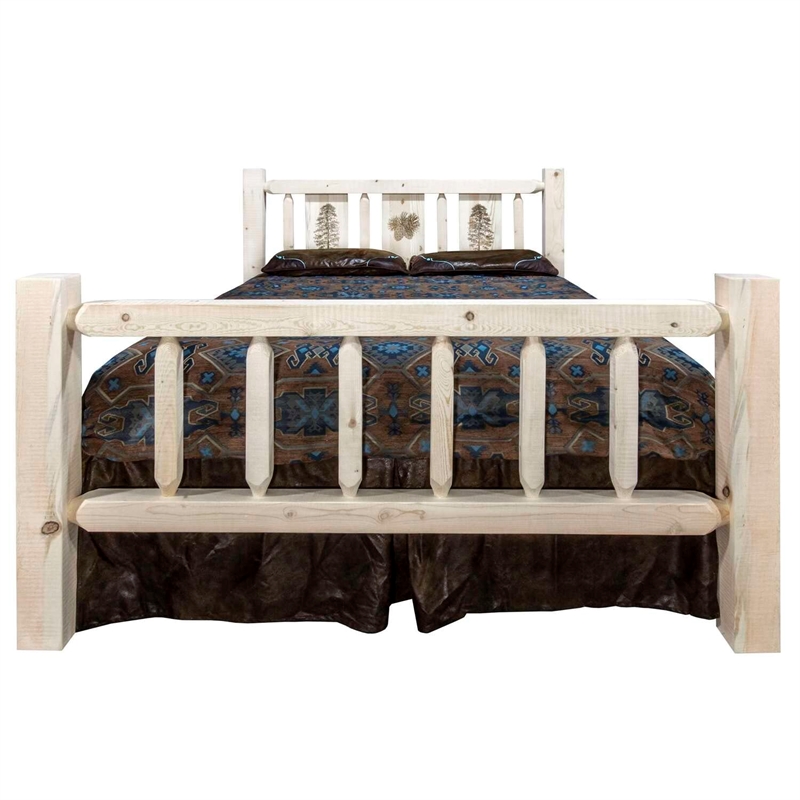 Montana Woodworks Homestead Wood King Bed with Engraved Pine Design in Natural