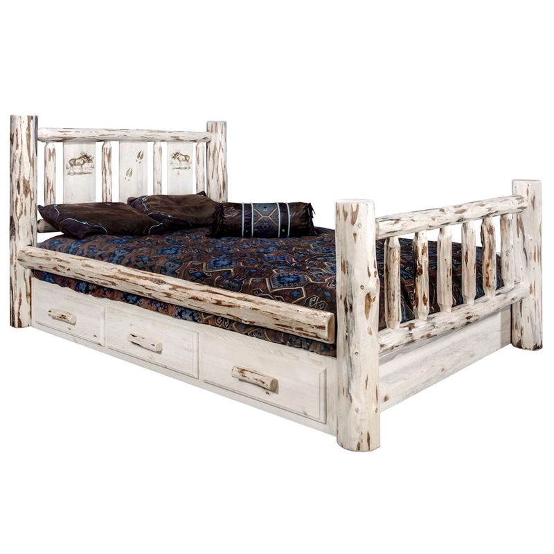 Montana Woodworks Pine Wood California King Storage Bed in Natural Lacquered