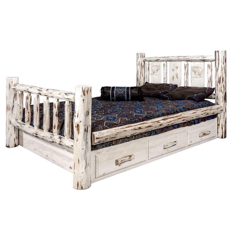 Montana Woodworks Pine Wood California King Storage Bed in Natural Lacquered