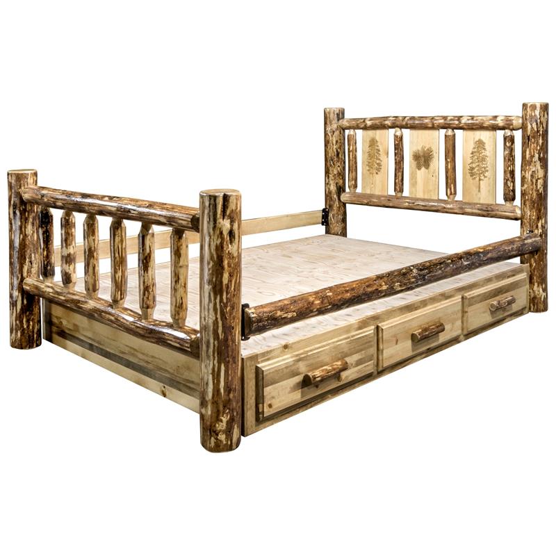 Montana Woodworks Glacier Country Handcrafted Wood Queen Storage Bed in Brown