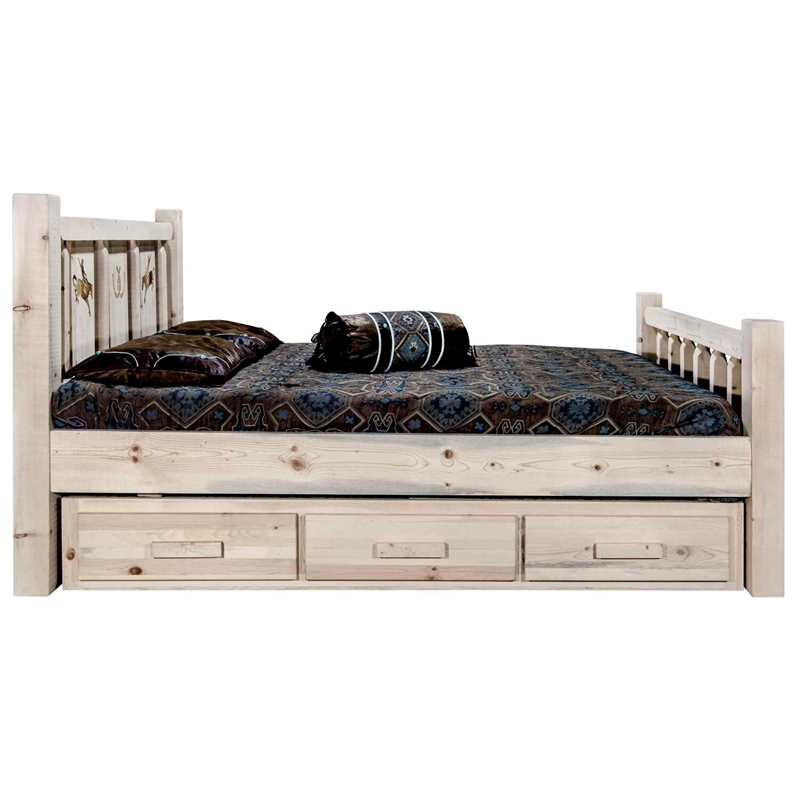 Montana Woodworks Homestead Transitional Pine Wood Twin Storage Bed in Natural