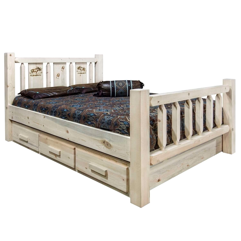 Montana Woodworks Homestead Hand-Crafted Pine Wood King Storage Bed in Natural