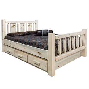 Montana Woodworks Homestead Hand-Crafted Pine Wood King Storage Bed in Natural