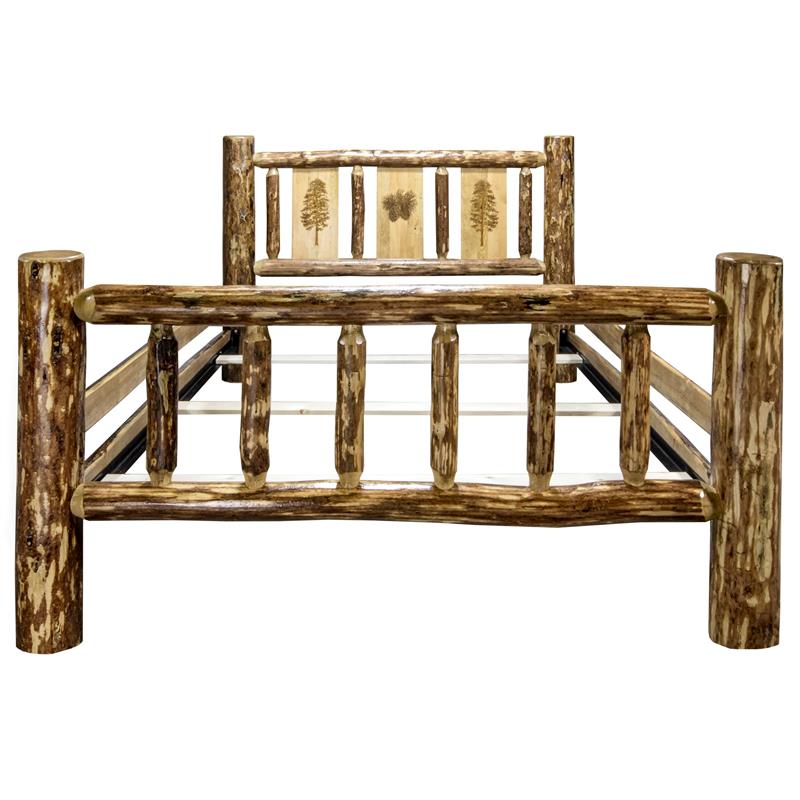 Montana Woodworks Glacier Country Wood Queen Bed with Pine Tree Design in Brown