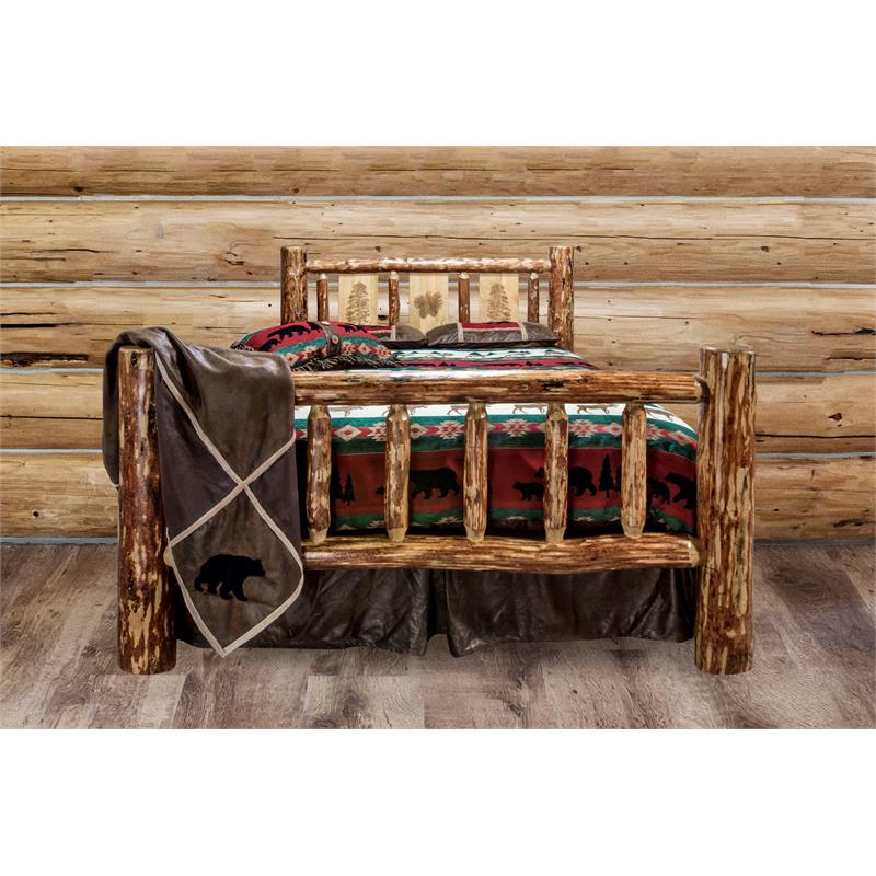 Montana Woodworks Glacier Country Wood Queen Bed with Pine Tree Design in Brown