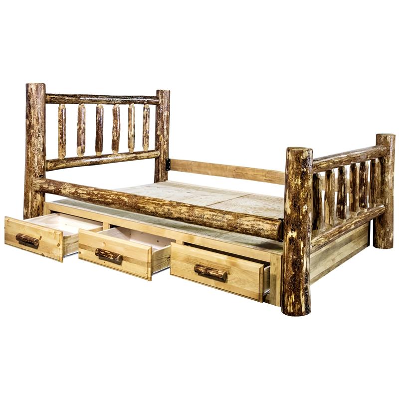Montana Woodworks Glacier Country Wood Twin Bed with Storage in Brown Lacquered