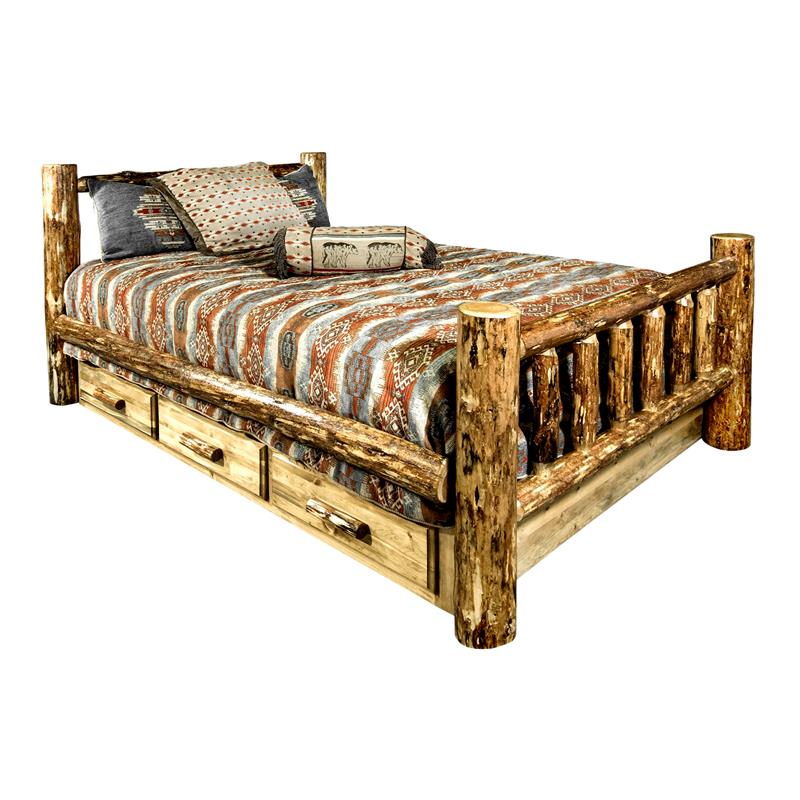 Montana Woodworks Glacier Country Wood Twin Bed with Storage in Brown Lacquered