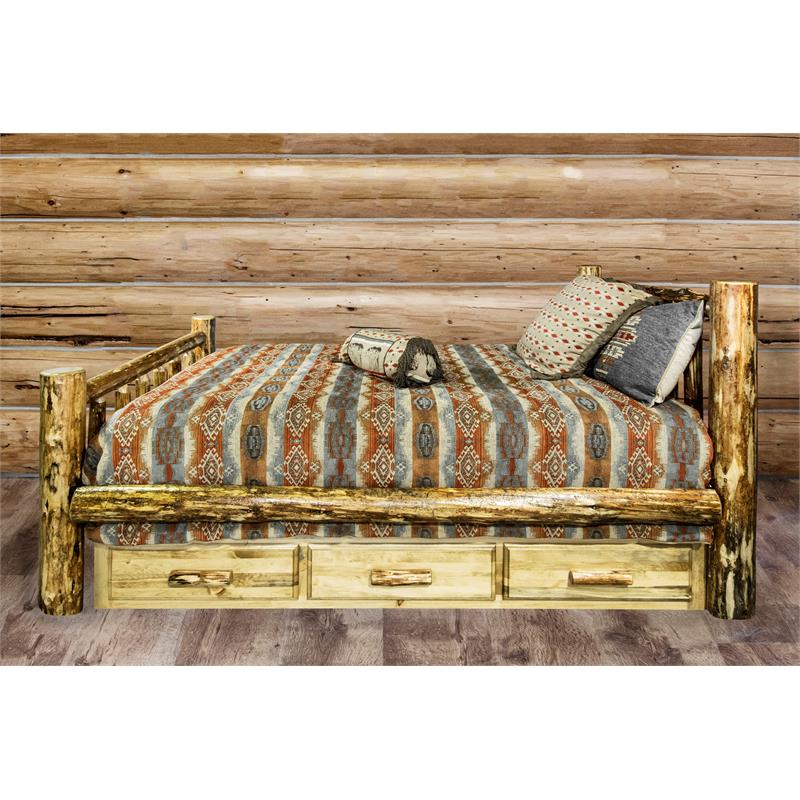 Montana Woodworks Glacier Country Wood King Bed with Storage in Brown Lacquered
