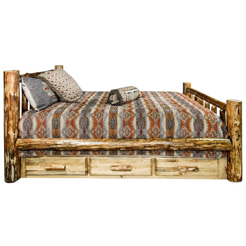 Montana Woodworks Glacier Country Wood King Bed with Storage in Brown Lacquered