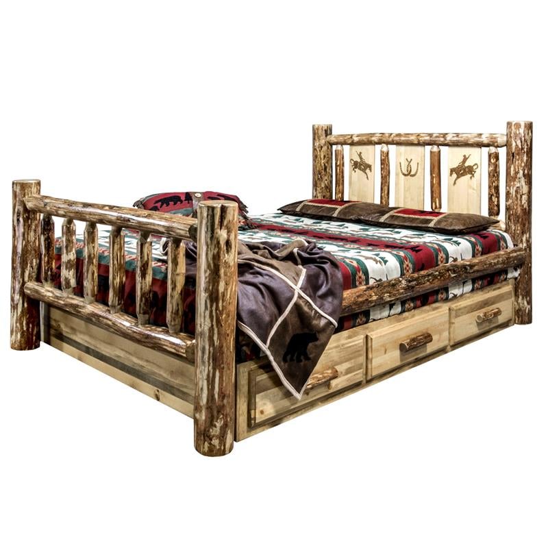 Montana Woodworks Glacier Country Pine Wood King Storage Bed in Brown Lacquered