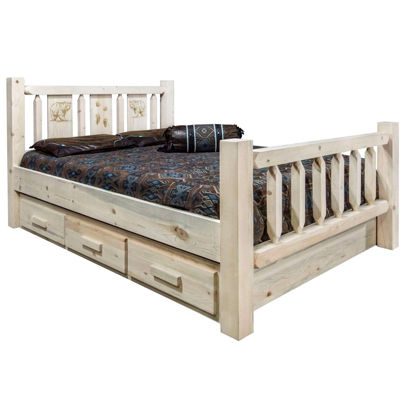 Montana Woodworks Homestead Solid Wood Queen Storage Bed in Natural Lacquered
