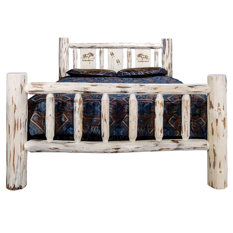 Montana Woodworks Wood Twin Storage Bed with Engraved Moose Design in Natural