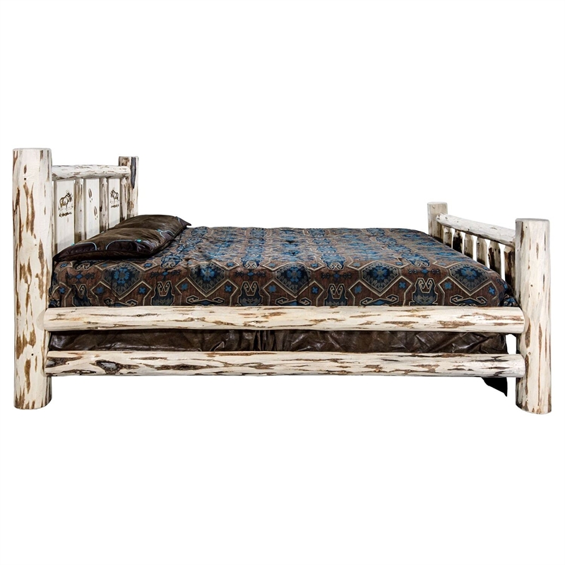 Montana Woodworks Wood Twin Storage Bed with Engraved Moose Design in Natural
