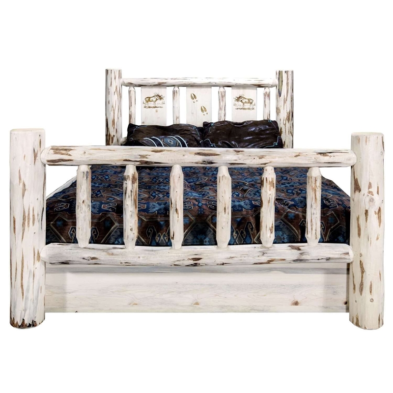 Montana Woodworks Wood Twin Storage Bed with Engraved Moose Design in Natural