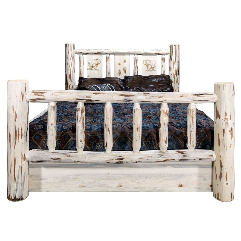 Montana Woodworks Wood Full Storage Bed with Engraved Bronc Design in Natural