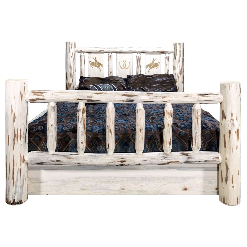 Montana Woodworks Wood Full Storage Bed with Engraved Bronc Design in Natural