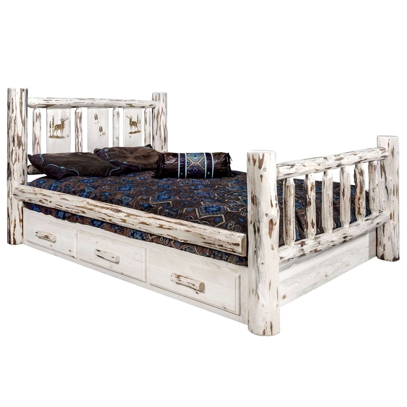 Montana Woodworks Solid Wood California King Storage Bed in Natural Lacquered