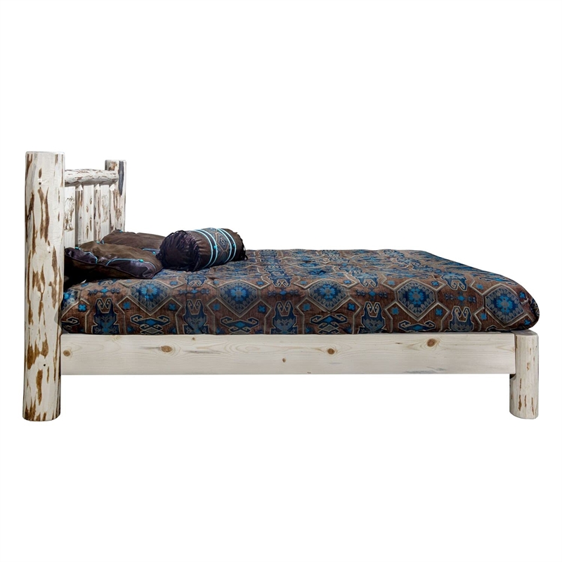Montana Woodworks Wood Full Platform Bed with Engraved Bear Design in Natural