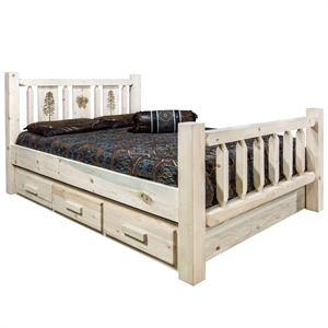 Montana Woodworks Homestead 87&quot Pine Wood Full Storage Bed in Natural Lacquered