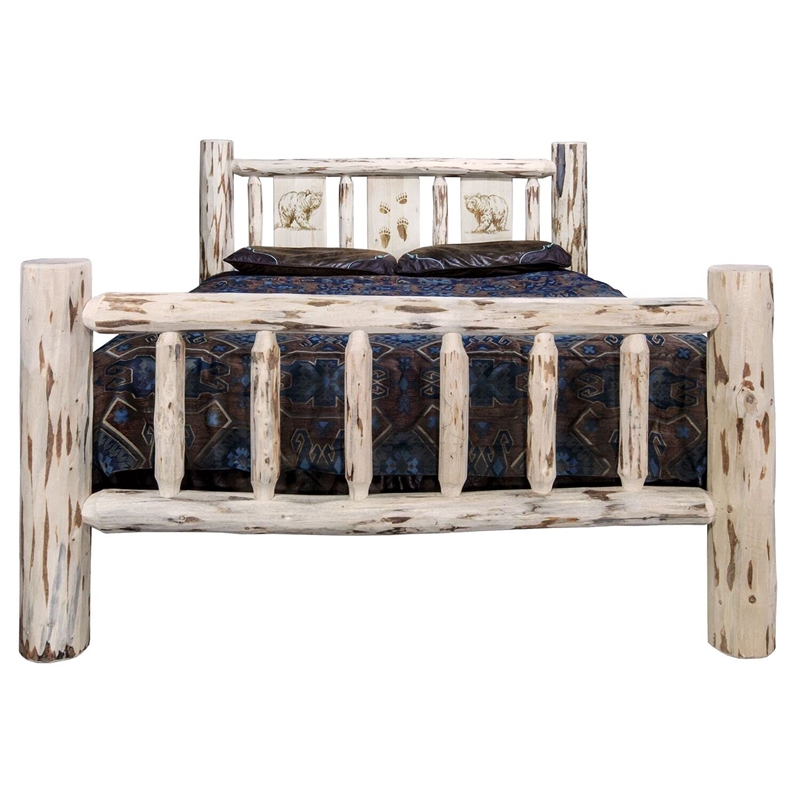 Montana Woodworks Wood California King Bed with Laser Engraved Pine in Natural