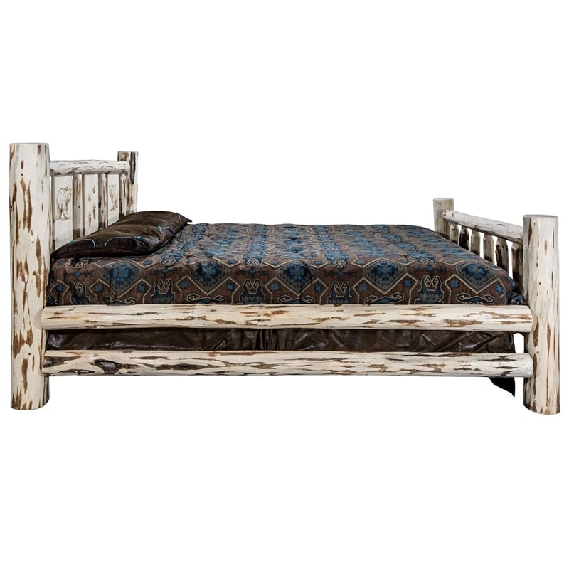 Montana Woodworks Wood California King Bed with Laser Engraved Pine in Natural