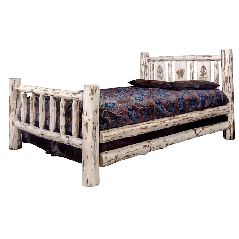 Montana Woodworks Wood California King Bed with Laser Engraved Pine in Natural