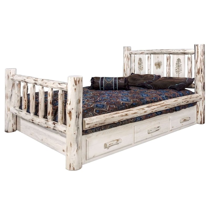 Montana Woodworks Wood California King Storage Bed with Pine Design in Natural