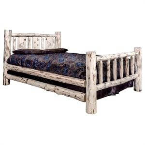 Montana Woodworks Solid Wood King Bed with Laser Engraved Wolf Design in Natural