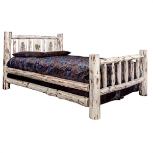 Montana Woodworks Wood Queen Bed with Laser Engraved Pine Tree Design in Natural