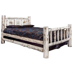 Montana Woodworks Wood California King Bed with Engraved Bronc Design in Natural