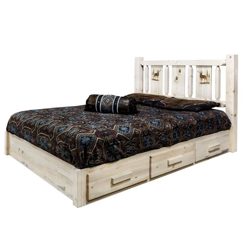 Montana Woodworks Homestead Storage Pine Wood King Platform Bed in Natural