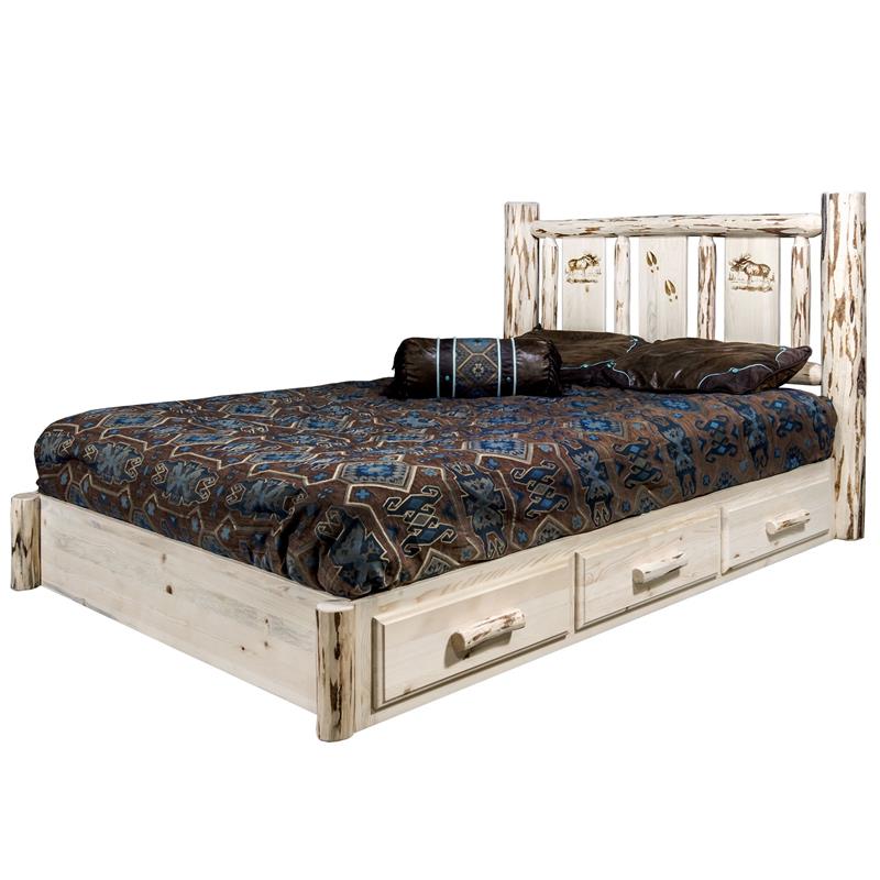 Montana Woodworks Transitional Pine Wood Queen Platform Bed in Natural