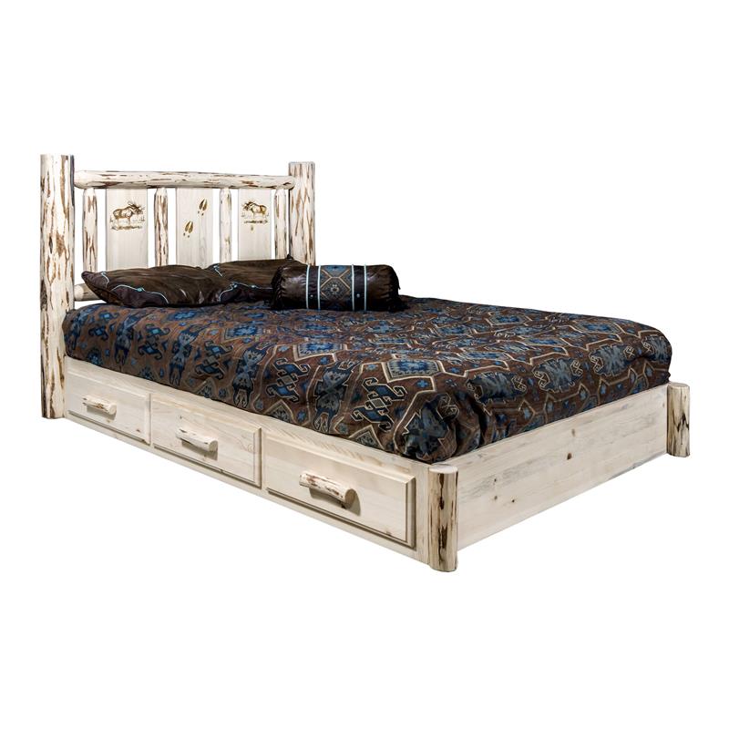 Montana Woodworks Transitional Pine Wood Queen Platform Bed in Natural