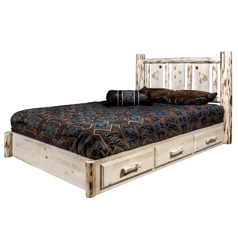 Montana Woodworks Handcrafted Pine Wood Queen Platform Bed in Natural
