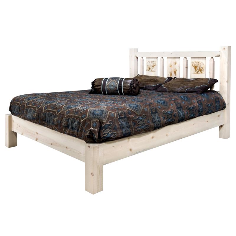 Montana Woodworks Homestead Wood Queen Platform Bed with Engraved in Natural