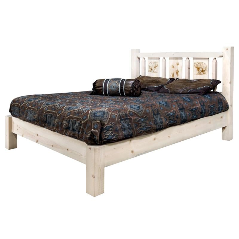 Montana Woodworks Homestead Wood Queen Platform Bed with Engraved in Natural
