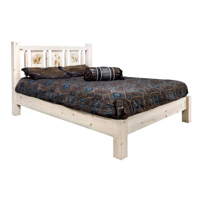 Montana Woodworks Homestead Wood Queen Platform Bed with Engraved in Natural