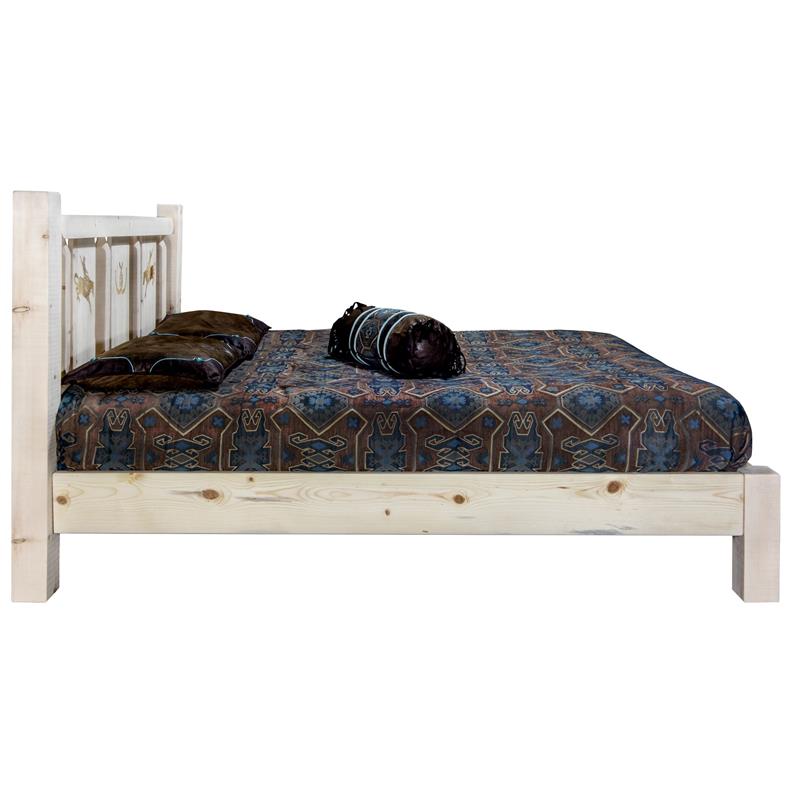 Montana Woodworks Homestead Wood Queen Platform Bed with Bronc Design in Natural