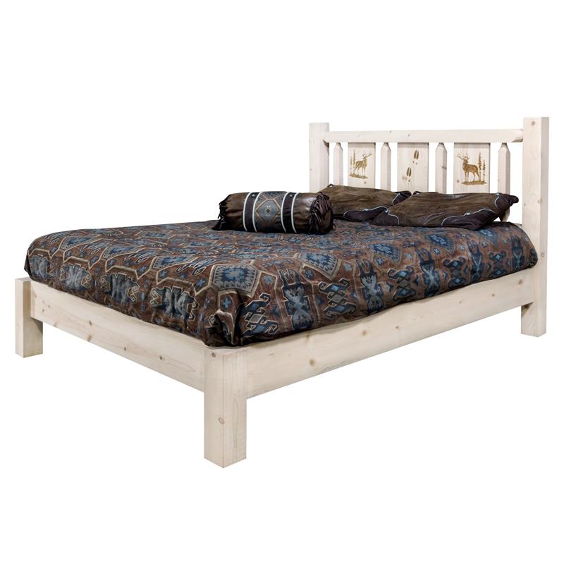 Montana Woodworks Homestead Wood Queen Platform Bed with Elk Design in Natural