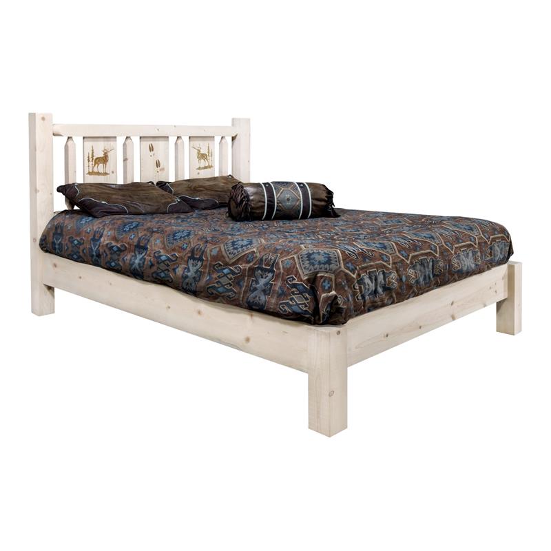 Montana Woodworks Homestead Wood Queen Platform Bed with Elk Design in Natural