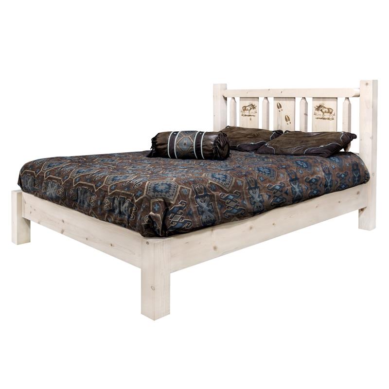 Montana Woodworks Homestead Wood Queen Platform Bed with Moose Design in Natural