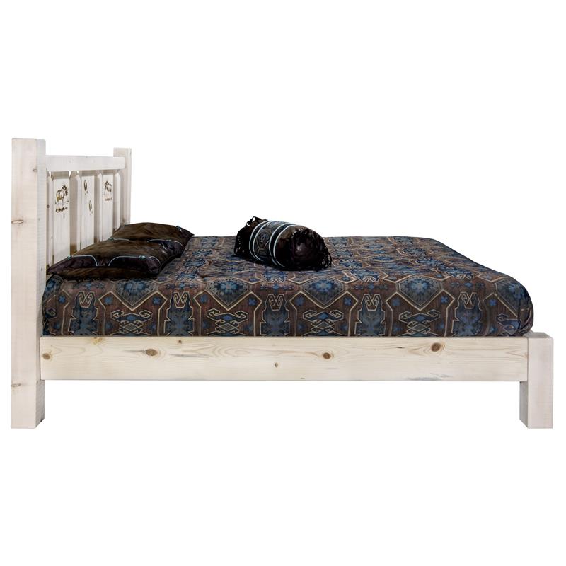 Montana Woodworks Homestead Wood Queen Platform Bed with Moose Design in Natural