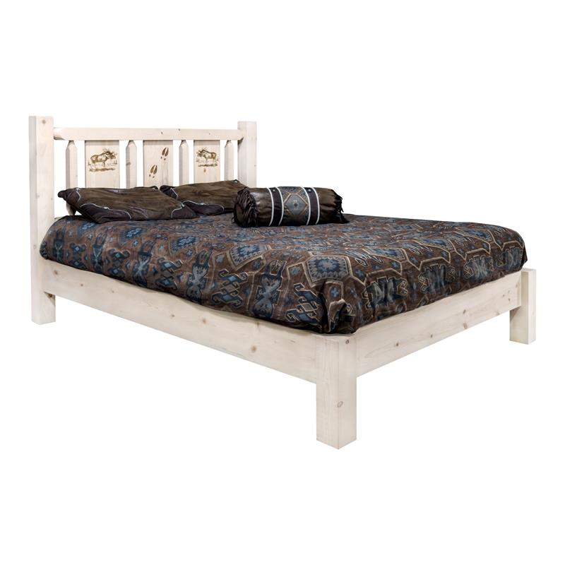 Montana Woodworks Homestead Wood Queen Platform Bed with Moose Design in Natural