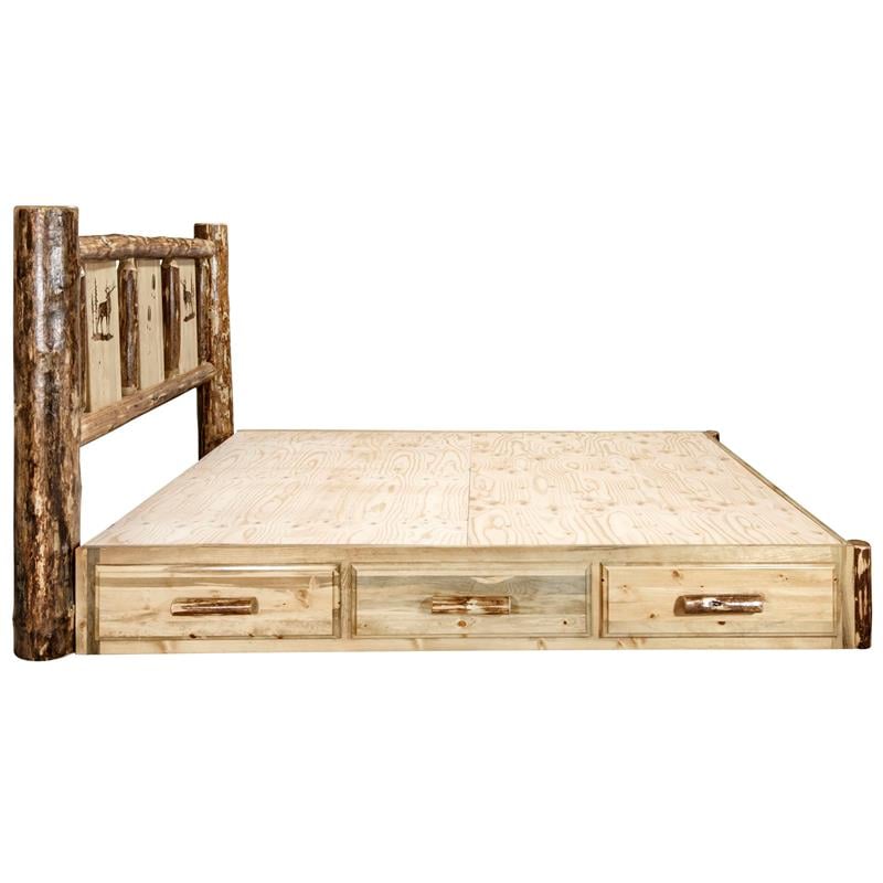 Montana Woodworks Glacier Country Storage Pine Wood Twin Platform Bed in Brown