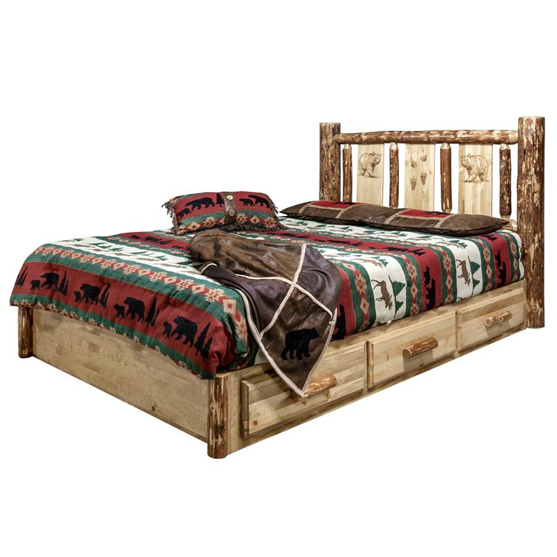 Montana Woodworks Glacier Country Wood Queen Platform Bed with Storage in Brown
