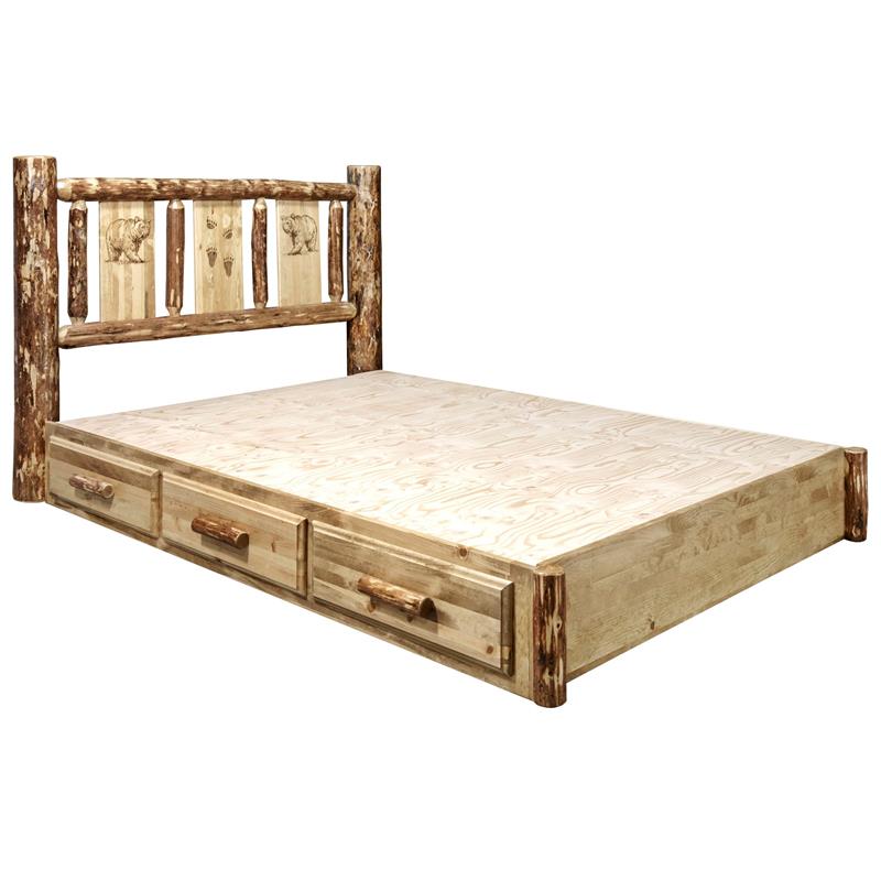 Montana Woodworks Glacier Country Wood Queen Platform Bed with Storage in Brown