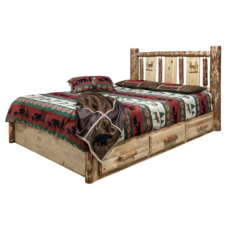 Montana Woodworks Glacier Country Storage Solid Wood Queen Platform Bed in Brown